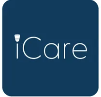 A blue square with the word icare written in white.