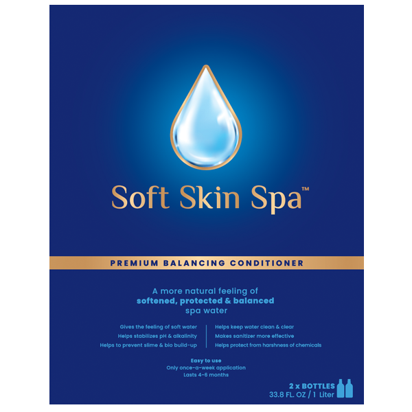 A blue and white poster with the words soft skin spa